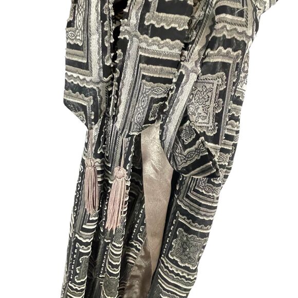 Vintage Judith Hart Long Belted Robe Size Small Black Bronze GEOMETRIC SemiSheer - Picture 3 of 7